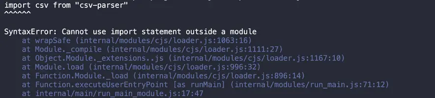 cannot use import statement outside a module