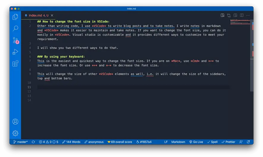 How to change the font size in VSCode N Kaushik
