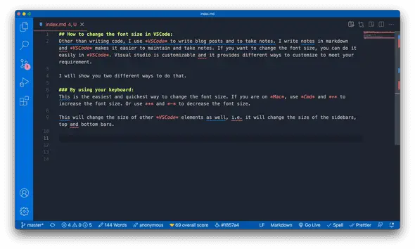 VSCode window size