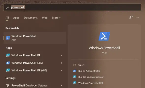 Windows-11 power shell search