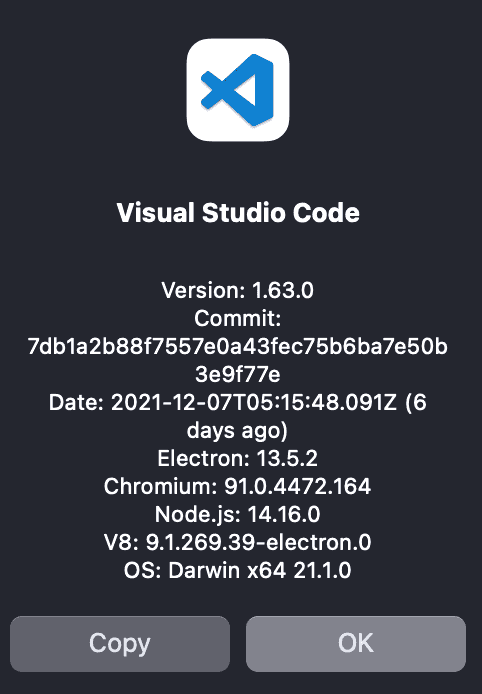 VSCode version check